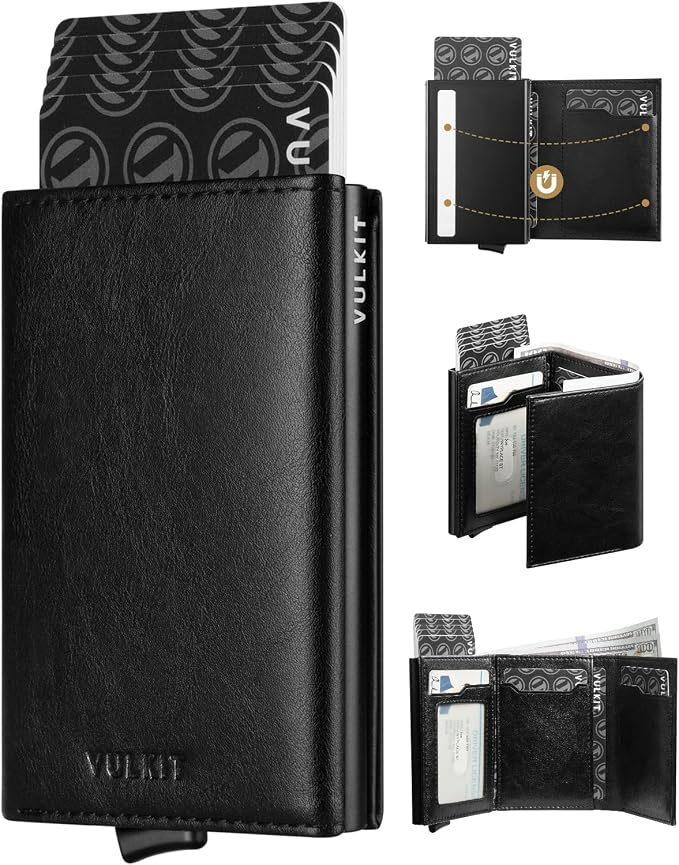 VULKIT Pop up Card Wallet Minimalist Cash Wallets RFID Blocking Leather Smart by VULKIT