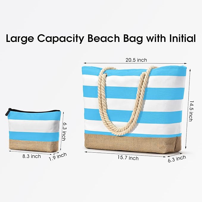 Becokan Beach Bag Initial Beach Tote - Image 3