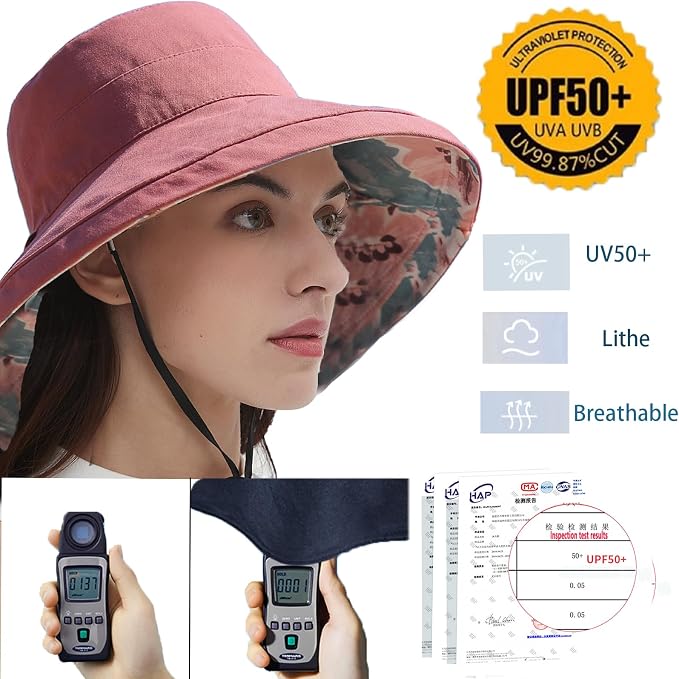 vidsel Womens Sun Hats Wide Brim Reversible Bucket Cotton Hat Packable Summer - Image 4