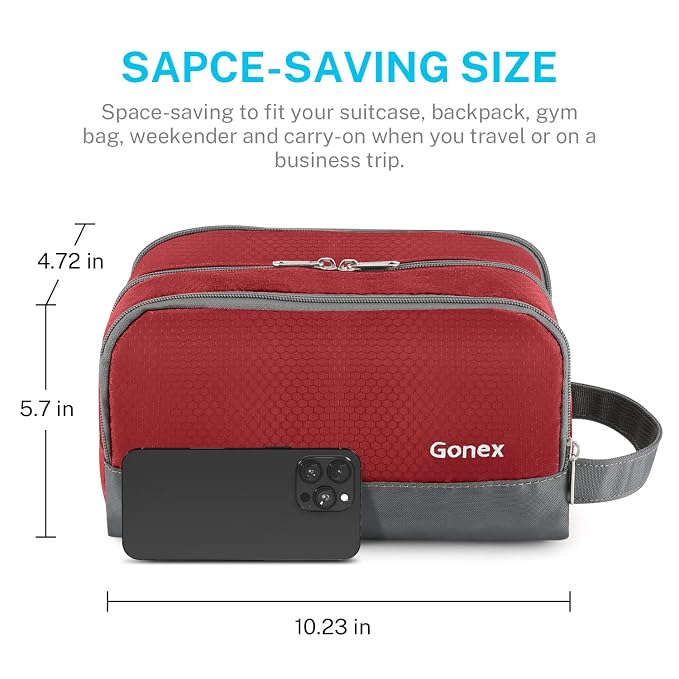 Gonex Travel Toiletry Bag Nylon, Dopp Kit Shaving Bag Toiletry Organizer Red - Image 5