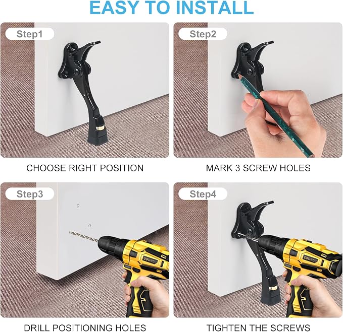 Black Kick Down Door Stoppers for Bottom of Door, Heavy Duty Kickdown Door Stop - Image 6