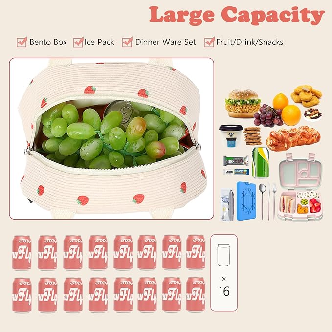 FlowFly Insulated Lunch Bag for Women – Corduroy Lunch Tote Box, Cute Cooler - Image 4