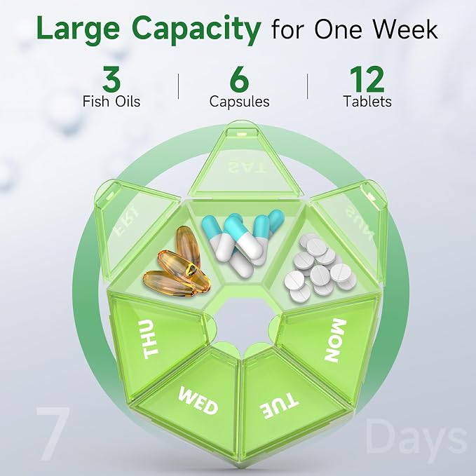 Weekly Pill Organizer, 2 Pack Portable Pill Box Medicine case 6 Colors New - Image 2