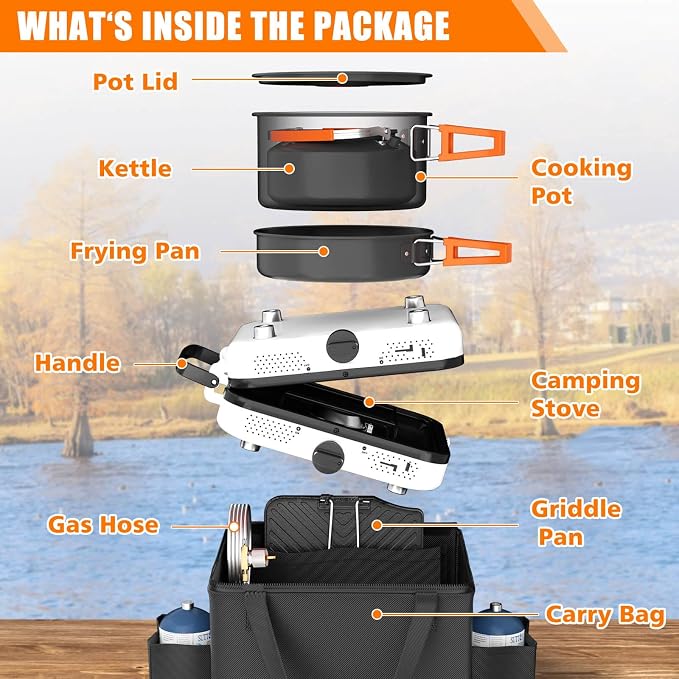 Hisencn Portable Camping Stove, 2 Burner Foldable Camp Stove, 20000 BTU Folding - Image 2
