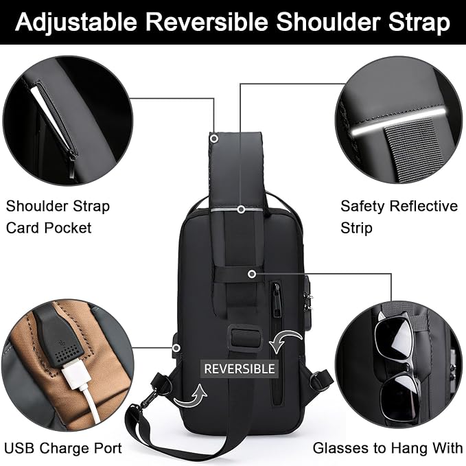 Sling Bag for Men Anti-theft USB Crossbody Shoulder Backpack Purse Waterproof - Image 7