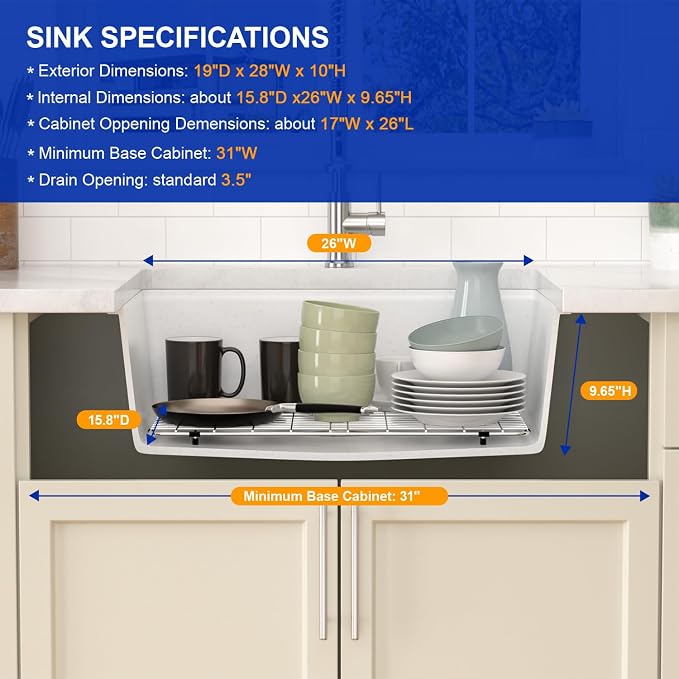 Dcolora 28 Inch White Undermount Kitchen Sink Workstation Single Bowl Modern - Image 4
