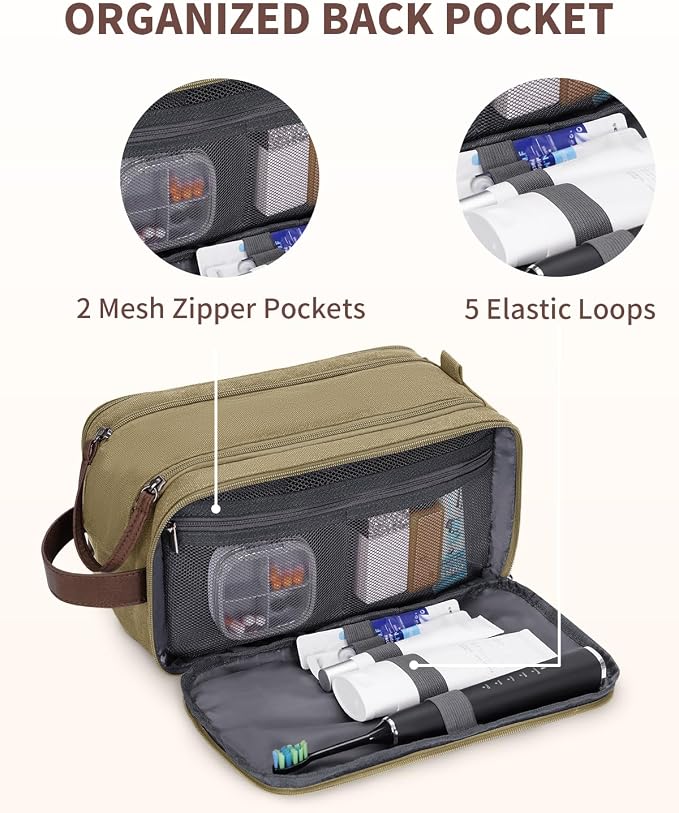 WANDF Toiletry Bag for Men Travel Toiletry Organizer Canvas and Leather Dopp - Image 5