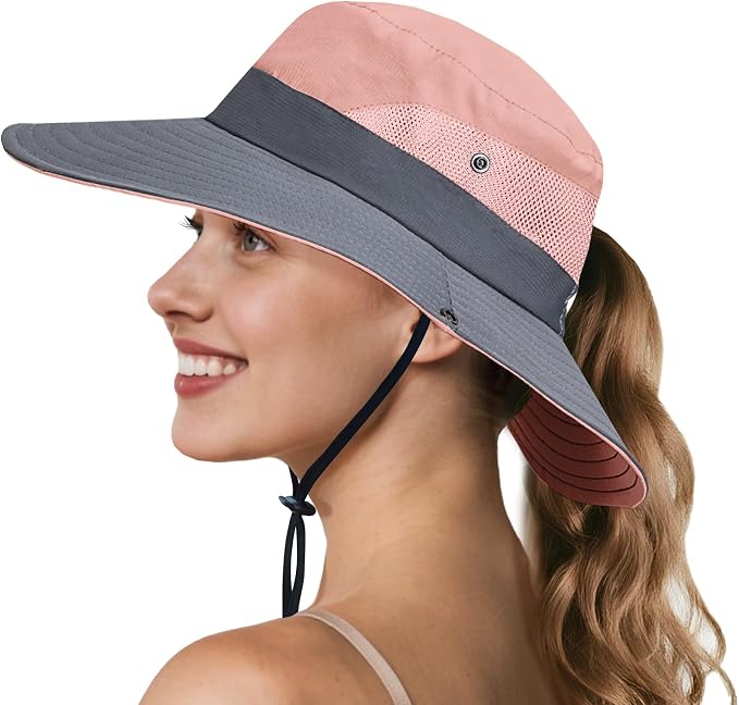 NPQQUAN Ponytail Sun Bucket Hats by NPQQUAN