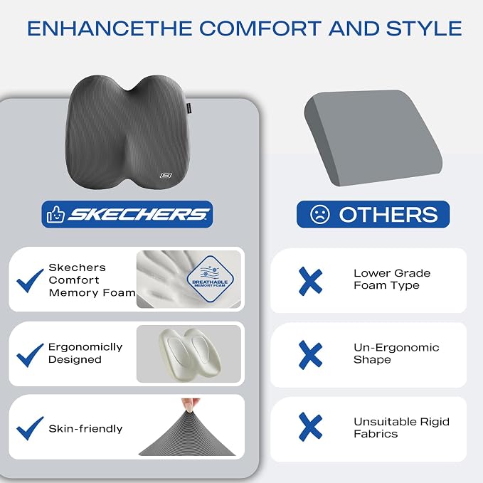 Skechers Memory Foam Seat Cushion, Ribbed Fabric Office Chair Cushion - Image 6