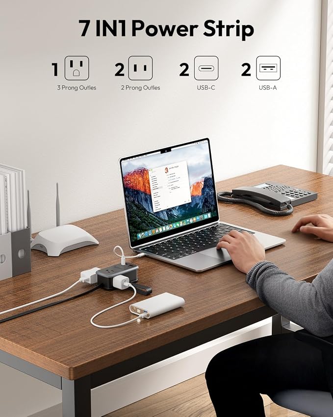 NTONPOWER GAN Ultra 65W USB Fast Charging Station, 7 in 1 Travel Power Strip - Image 3