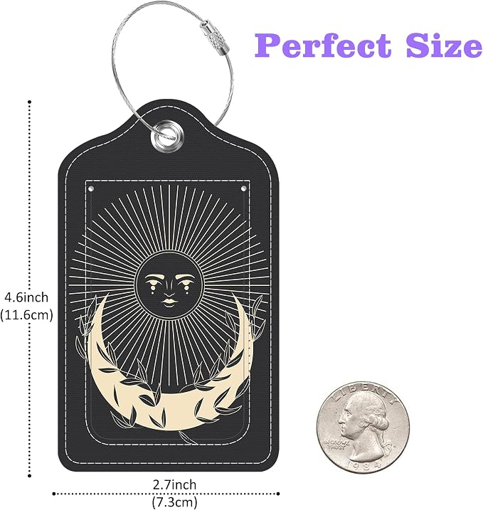 2 Pack Luggage Tags for Suitcase Moonlight in Vintage Engraving Leather - Image 2