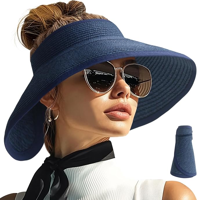PFFY Sun Hats for Women Straw Beach Hat Packable Foldable Wide Brim Ponytail by Unknown