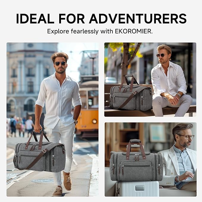 Canvas Expandable Duffle Bag for Men Traveling, Luggage Travel Bag Weekender - Image 2