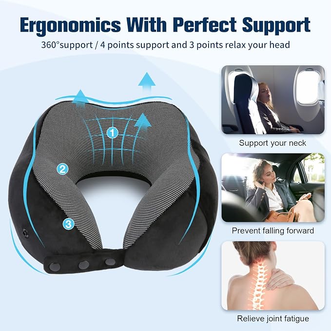Neck Pillow for Traveling, Travel Pillows for Airplanes, 100% Pure Memory Foam - Image 9