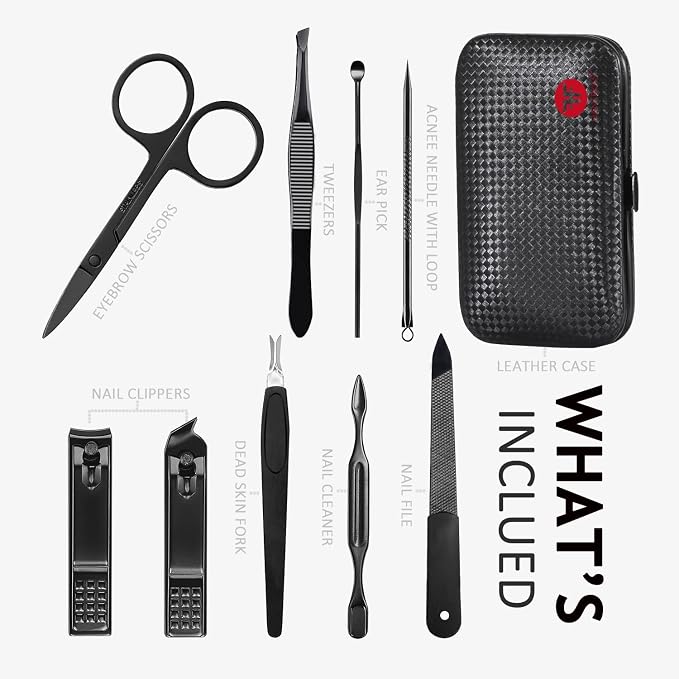 Manicure Set 9 in 1 Stainless Steel, Nail Clippers Scissors Pedicure Tools Kit - Image 2
