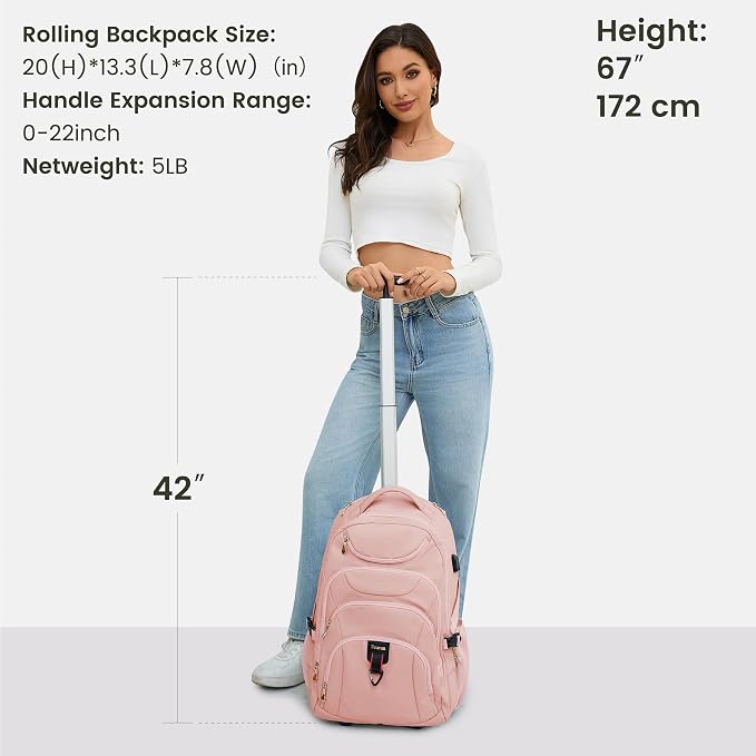 Boavan Rolling Backpack for Women, 17.3 Inch Wheeled Laptop Backpack, Large - Image 4