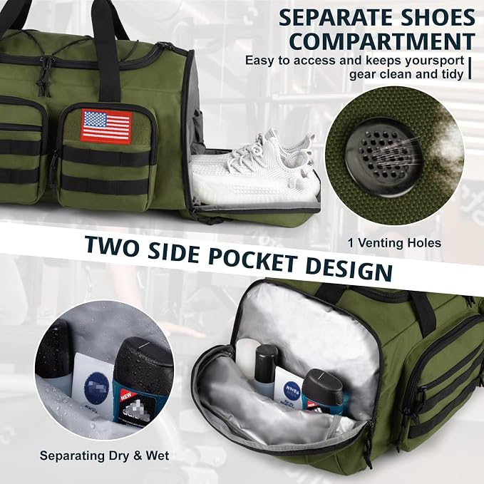 Tactical Gym Bag for Men，50L Large 3 in 1 Sports Duffle Bag - Image 7