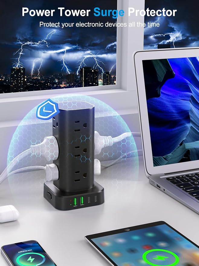 Power Strip with Wireless Charger, Flat Plug Surge Protector with 6FT Extension - Image 6