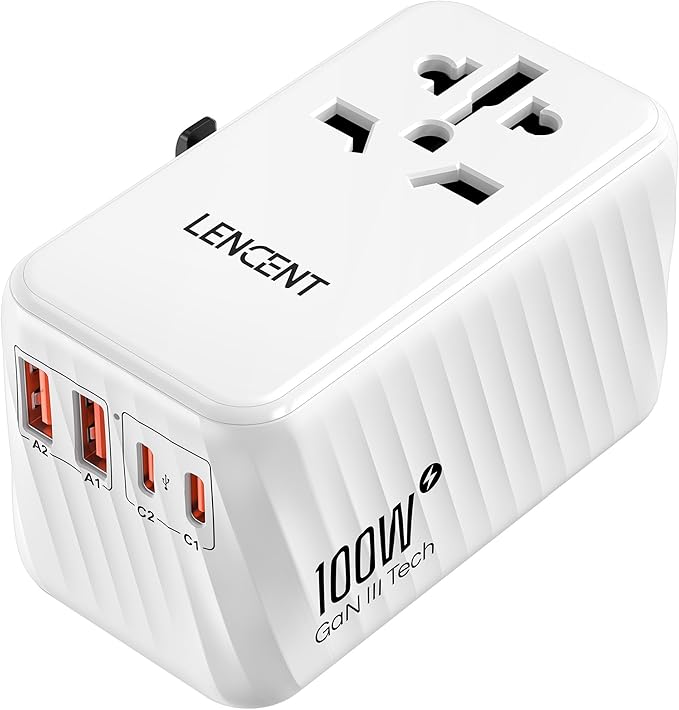 LENCENT Universal Travel Adapter, 100W GaN International Fast Charger by LENCENT