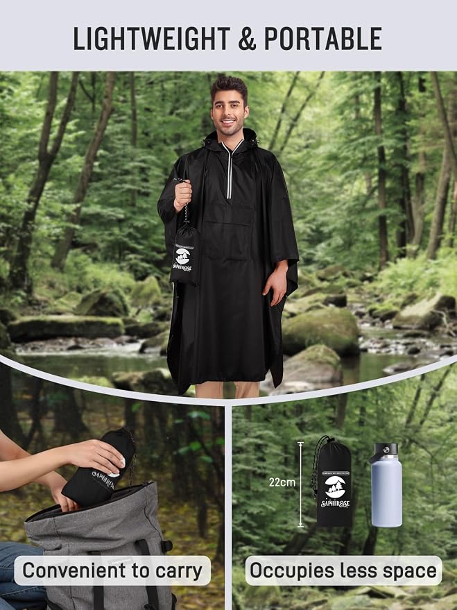 SaphiRose Hooded Rain Poncho Waterproof Raincoat Jacket - Image 5
