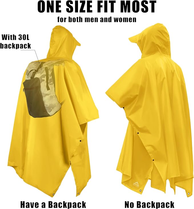 Coralrain Hooded Rain Poncho Lightweight Waterproof Unisex Raincoat Jacket - Image 4