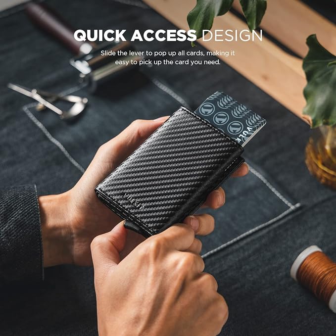 VULKIT Pop up Card Wallet Minimalist Cash Wallets RFID Blocking Leather Smart - Image 3