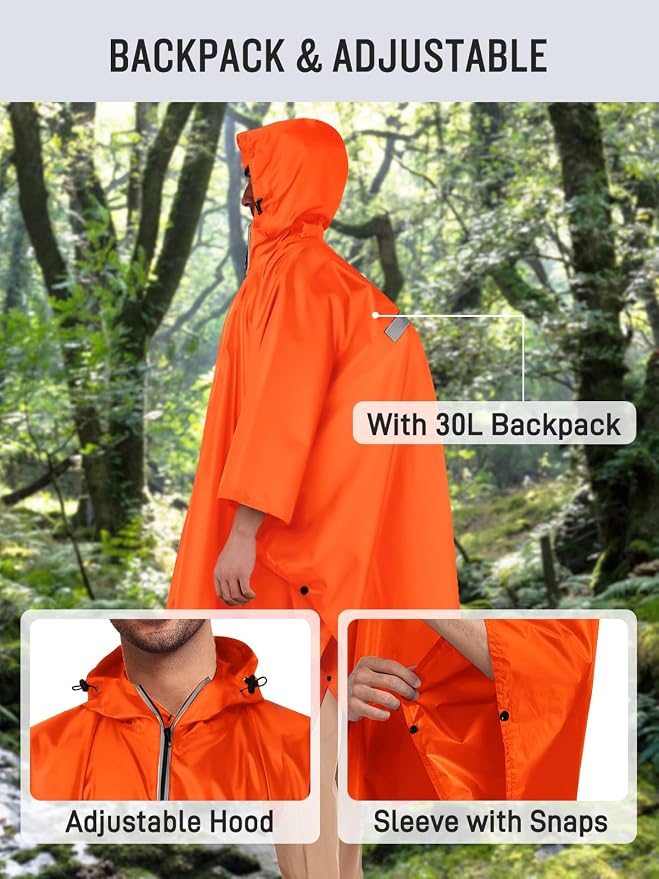 SaphiRose Hooded Rain Poncho Waterproof Raincoat Jacket - Image 6
