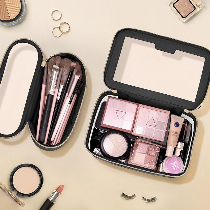 Travel Clear Makeup Bag with Makeup Brush Bag, Leather Makeup Case Toiletry Bag - Image 6