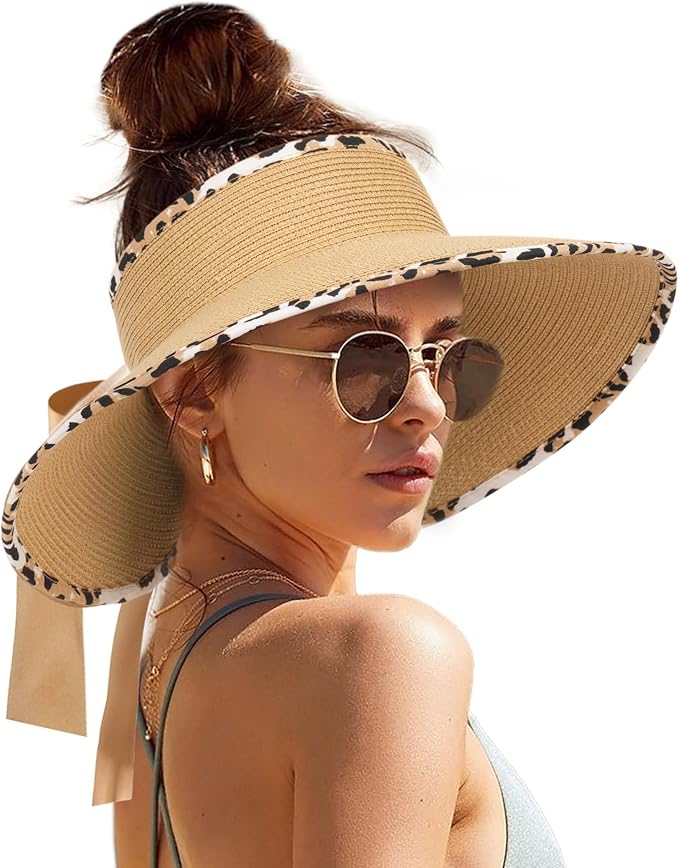 Camptrace Sun Visors for Women Wide Brim Beach Hat Foldable Straw Visor Hat by Camptrace