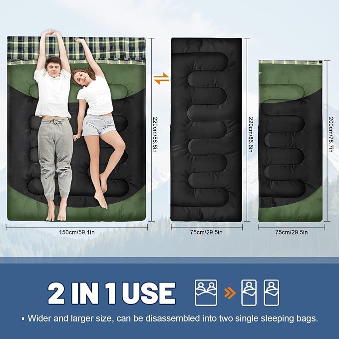 Double Sleeping Bag for Adults Machine Washable 2 Person Camping Sleeping Bag - Image 5