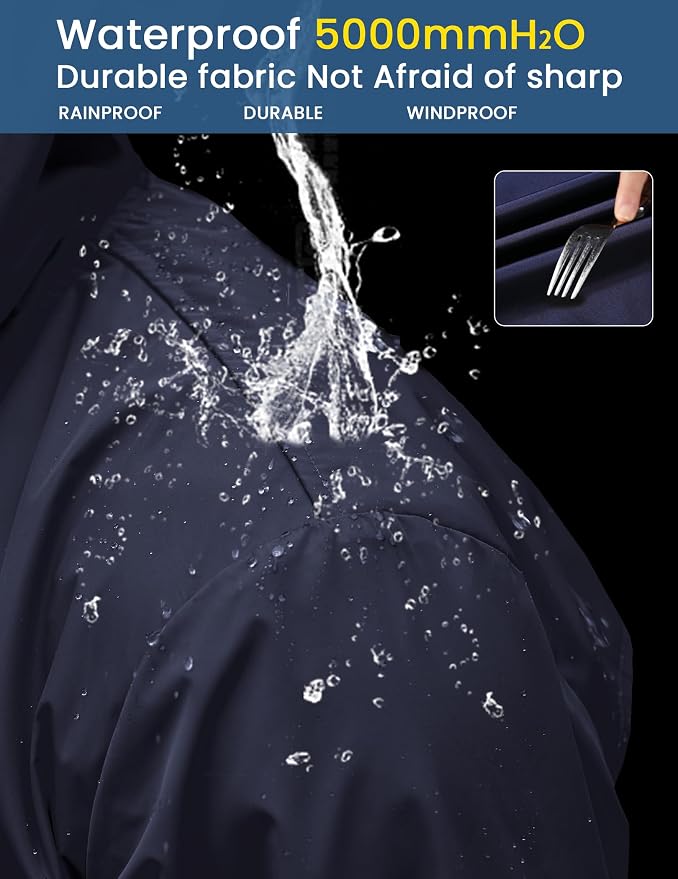 COOFANDY Men's Long Raincoat Ligtweight Rain Jacket Waterproof Outdoor Jackets - Image 3