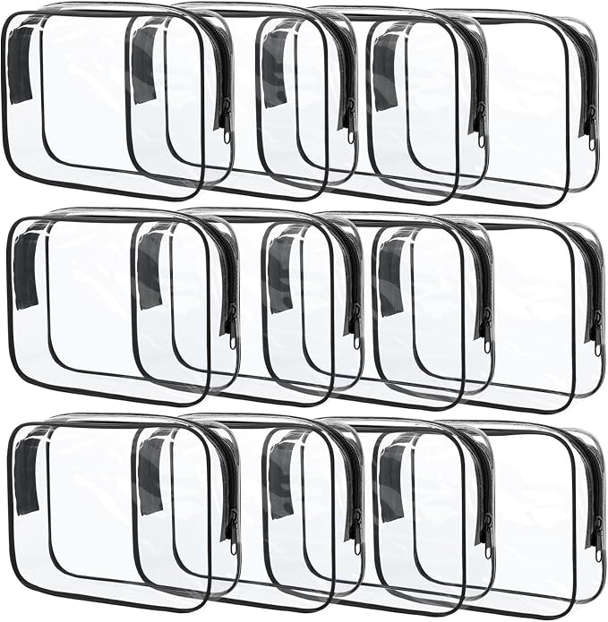 12 Pcs Clear Cosmetic Bag PVC Waterproof Zippered Clear Toiletry Carry Pouch by Eilyliafe