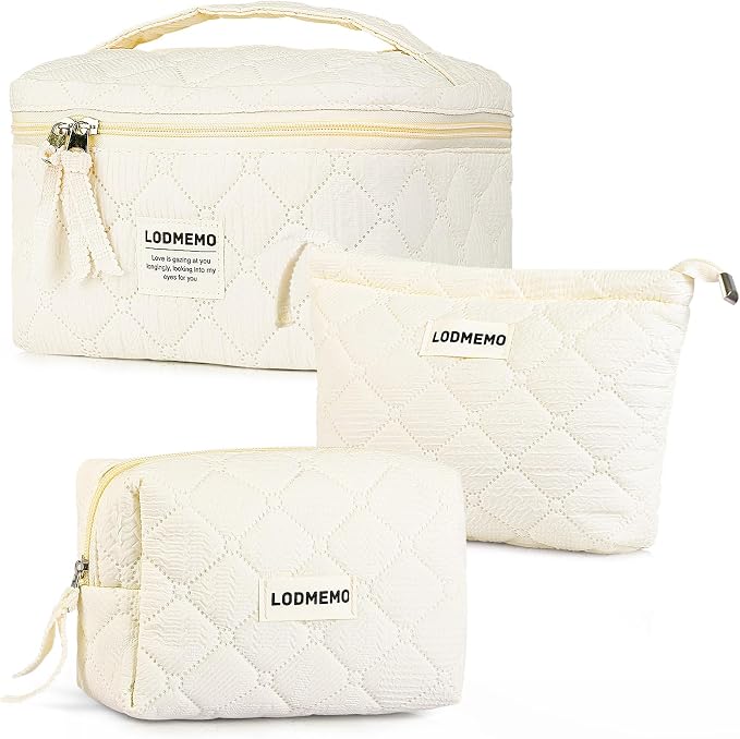 Makeup Bag 3 PCS Cosmetic Bags for Women, Large Travel Make up Bag Set Cute by Lodmemo