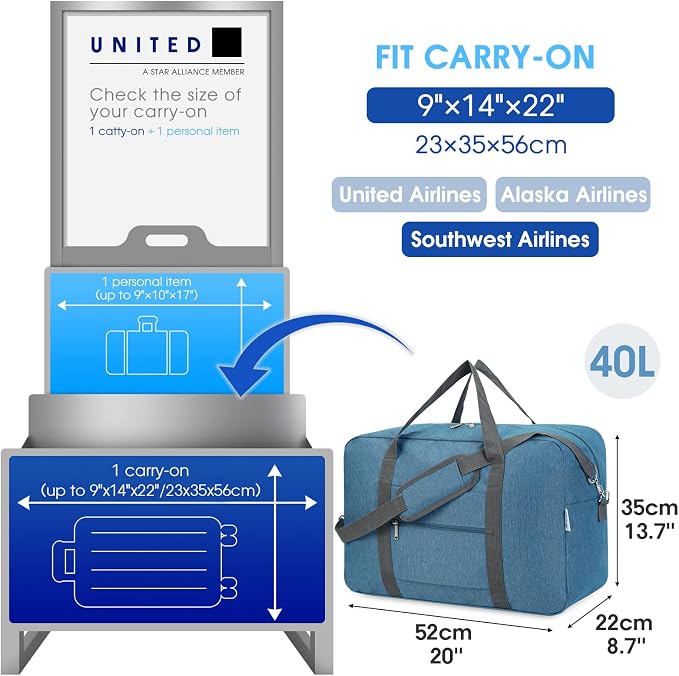 For United Airlines Foldable Carry on Bag 22x14x9 Travel Duffel Bag Packable - Image 2
