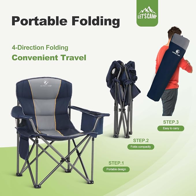 LET'S CAMP Folding Camping Chair Oversized Heavy Duty Padded Outdoor Chair - Image 9