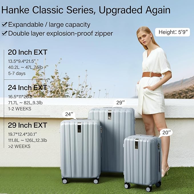 Hanke Expandable Hardshell Luggage Sets 3 piece Carry on Luggage - Image 2