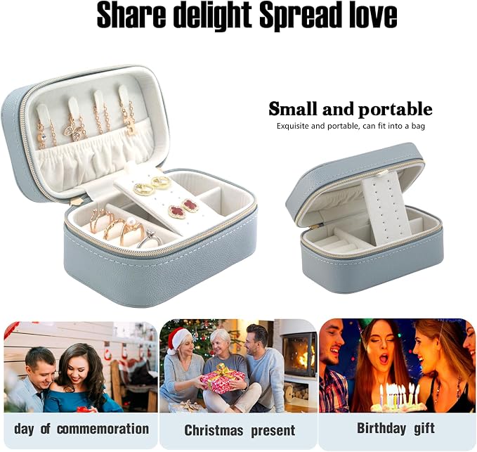 Small Jewelry Travel Case For Womens Small Rectangle PU Leather Jewelry Box - Image 7