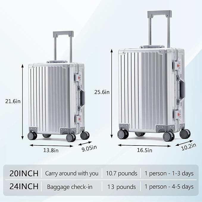 YYW Aluminum Carry-On Luggage Airline Approved Lightweight Suitcase - Image 3