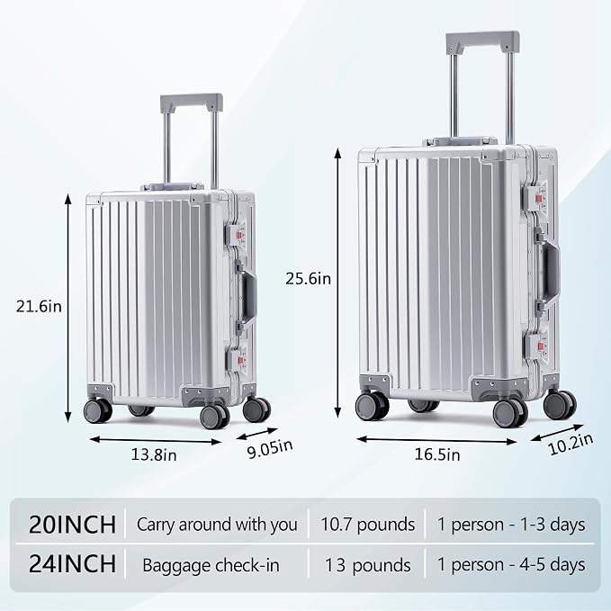 YYW Aluminum Carry-On Luggage Airline Approved Lightweight Suitcase - Image 3