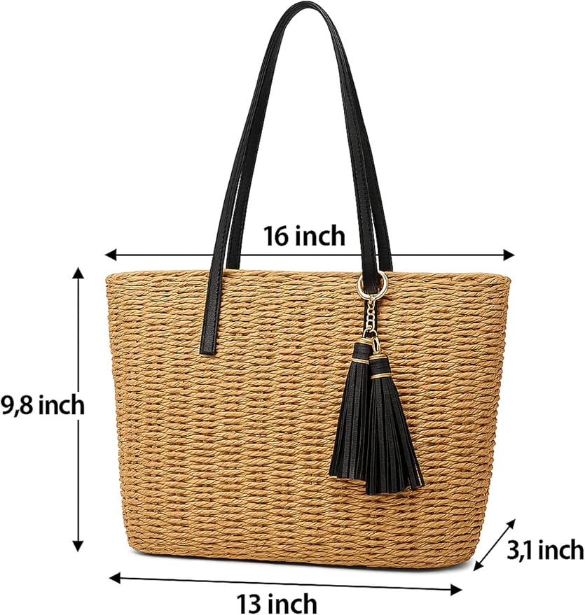 YXILEE Straw Bags For Women | M Size Travel Straw Totes Bag Woven Summer - Image 4