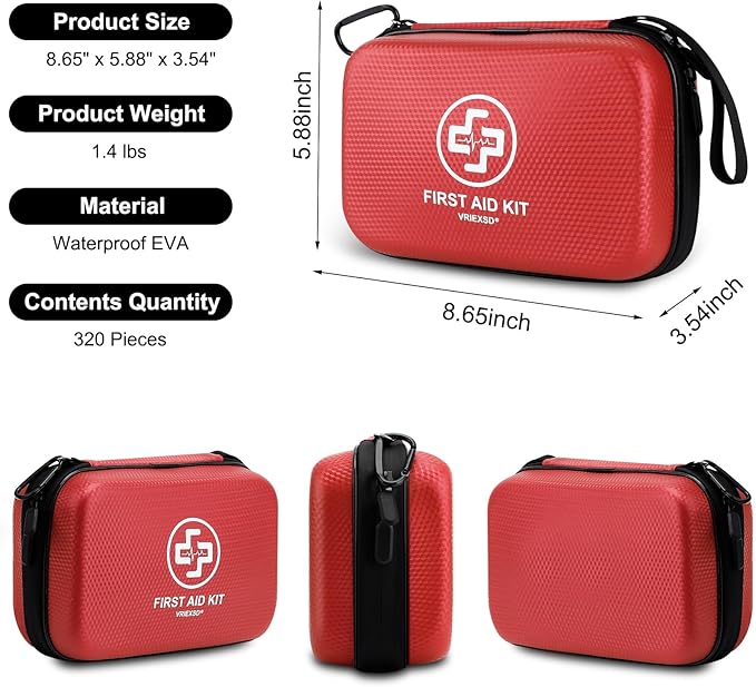 Premium First Aid Kit, 320 Piece Waterproof Hard Shell Eva First Aid Kit - Image 2