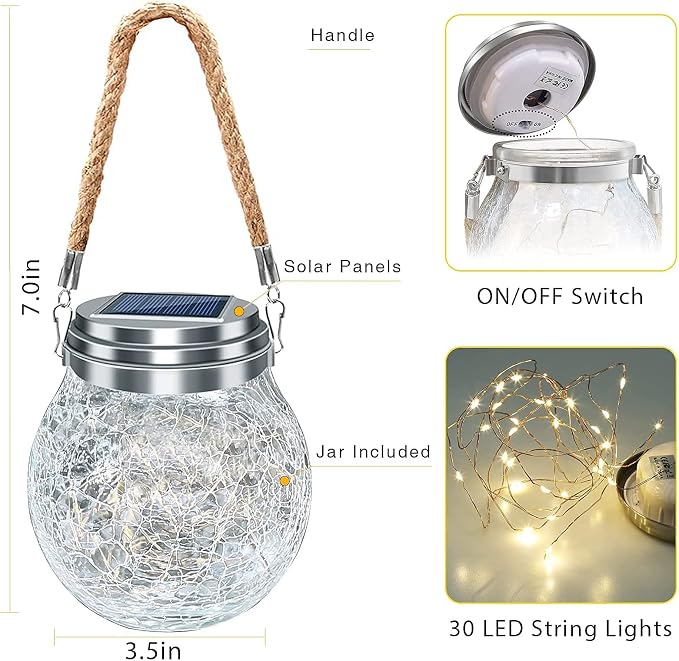 ROSHWEY Solar Lanterns Outdoor Waterproof, 4 Pack Garden Lights Outdoor Lantern - Image 7
