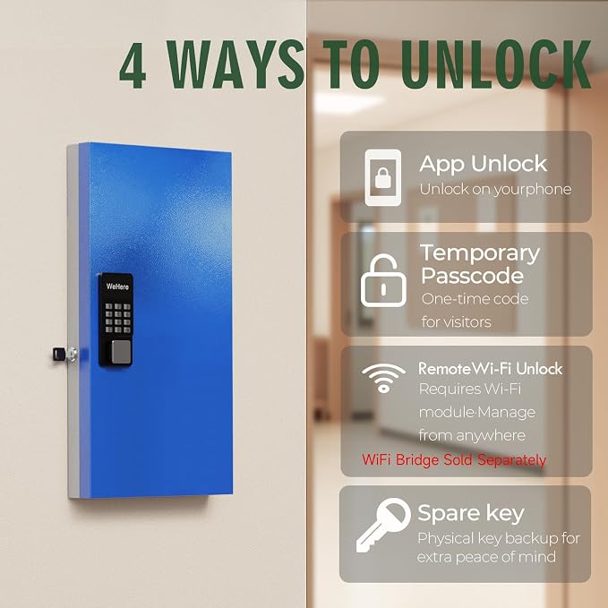 WeHere 48 Key Lock Box Wall Mount, APP Bluetooth/OTP/Wi-Fi Remote/Fixed - Image 4