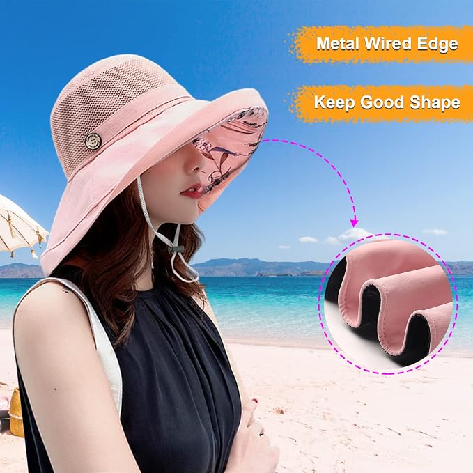 Women Wide Brim Sun Hats Metal Wired Edge Summer UV Protection Beach Fishing Hat - Image 4