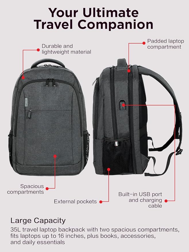 Lenovo B325 Laptop Backpack, Water-Resistant Travel Backpack - Image 7