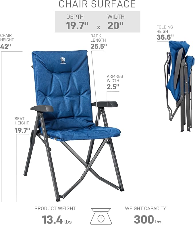 EVER ADVANCED Folding Padded Camping Chair 4 Positon Adjustable Recliner - Image 3