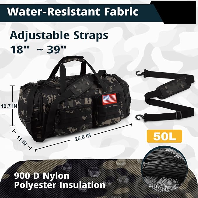 Tactical Gym Bag for Men，50L Large 3 in 1 Sports Duffle Bag - Image 4