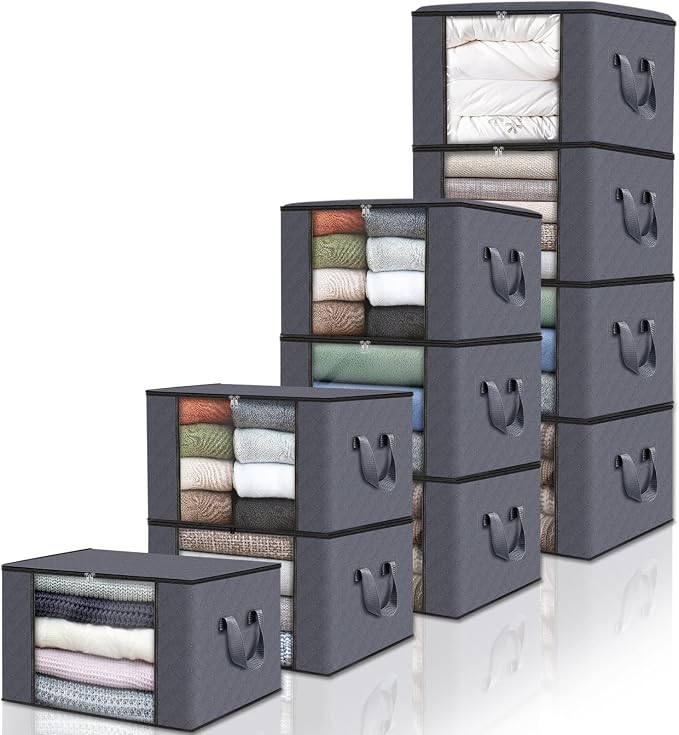 Fab totes 10 Pack Clothes Storage, Foldable Thick Fabric Blanket Storage Bags by Fabtotes