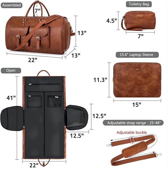 Garment Bag for Travel, Convertible Carry on Garment Duffel Bag for Men 3Pcs - Image 5