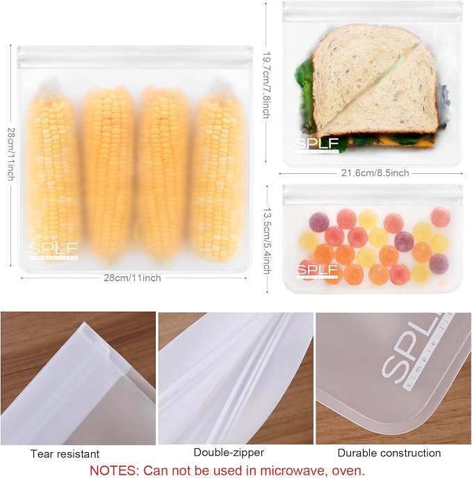 SPLF 10 Pack Dishwasher Safe Reusable Snack Bags, BPA Free Reusable Food - Image 2